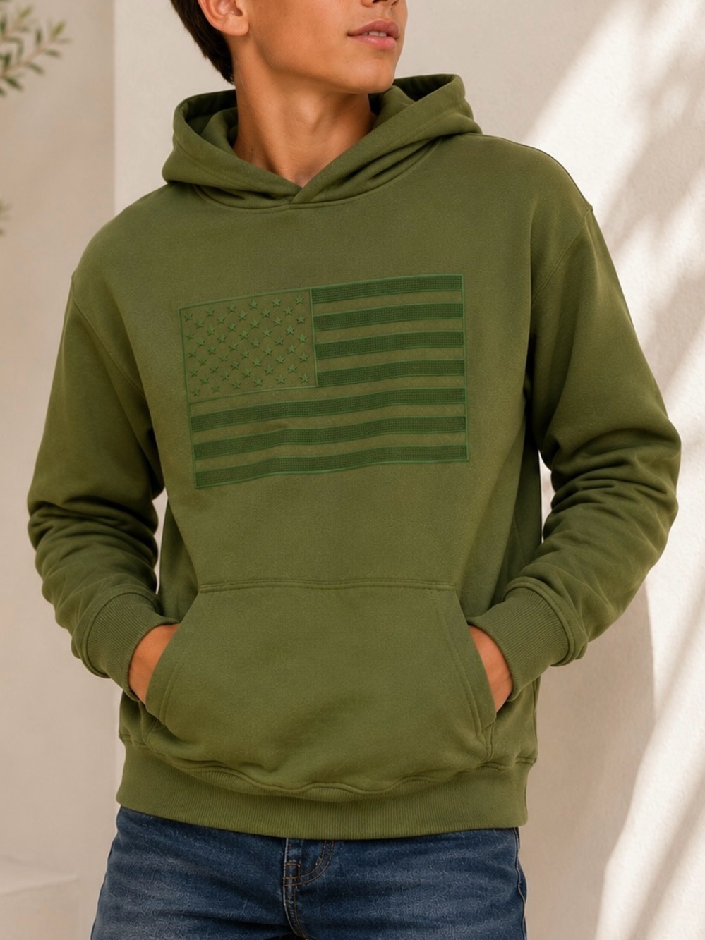 American Legends Olive Green Tactical Patriotic Flag Hoodie men’s Medium